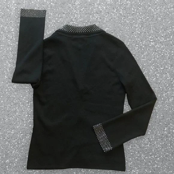 BCBGMaxazria Bedazzled Sweater Jacket Black/Silver Pockets Size M - Picture 8 of 8